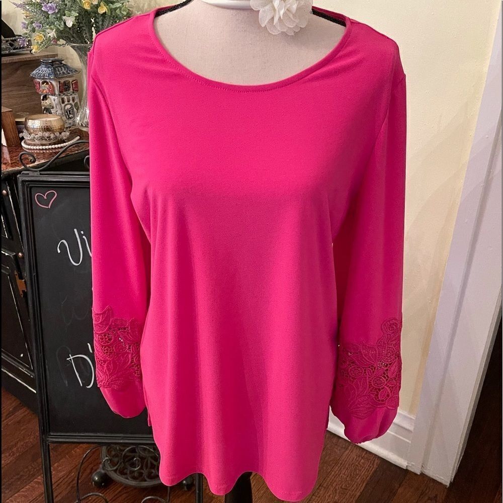 Dennis Basso M Embroidered Ballon Sleeve Tunic EUC